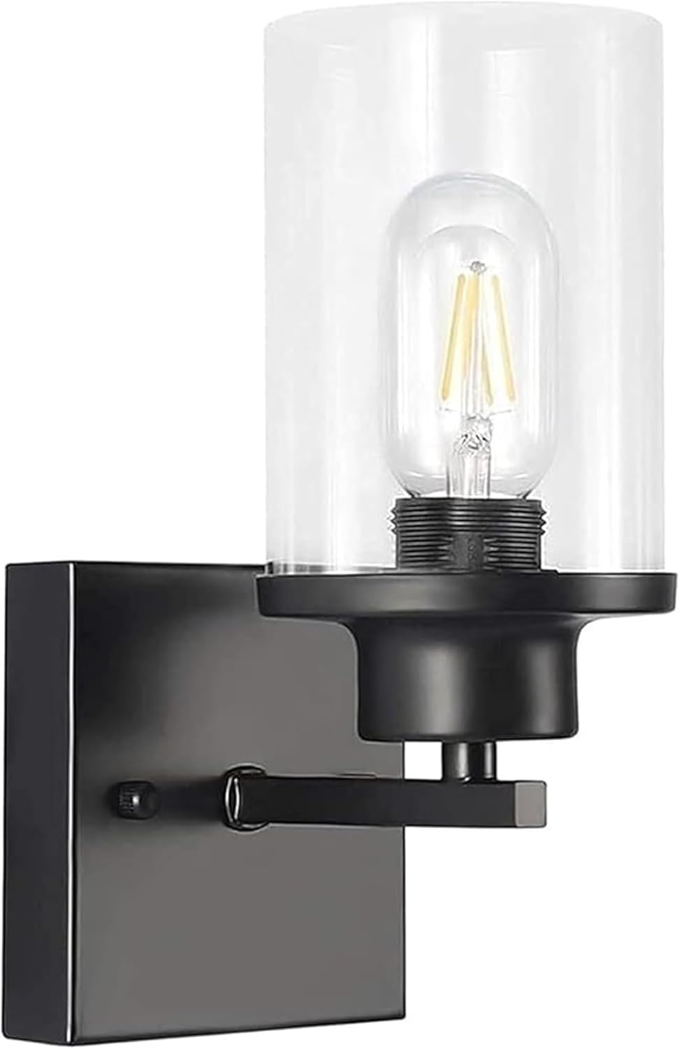 Retro Industrial Style Wall Lamp with Glass Lampshade, Indoor Mirror Light Fixture Featuring Wrought Iron e, Vintage Decorative Wall Lighting for Bedroom, Bathroom, or Hallway(48cm) (Black 5.9in)