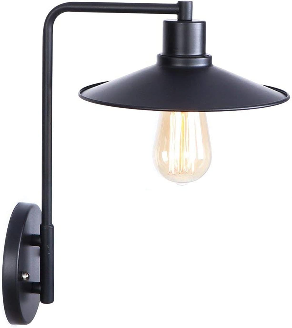 European Wall Light V-intage Industrial Wrought Iron Retro Metal Wall Lamp Wall Light Sconce Compatible with Restaurant Living Room Bathroom Clothing Store Bedside Wall-Mounted Lighting (Color : Black