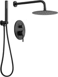 10' High-Pressure Rainfall Shower System with Handheld Spray, Wall Mount Bathroom Shower Faucet Set (Matte Black)