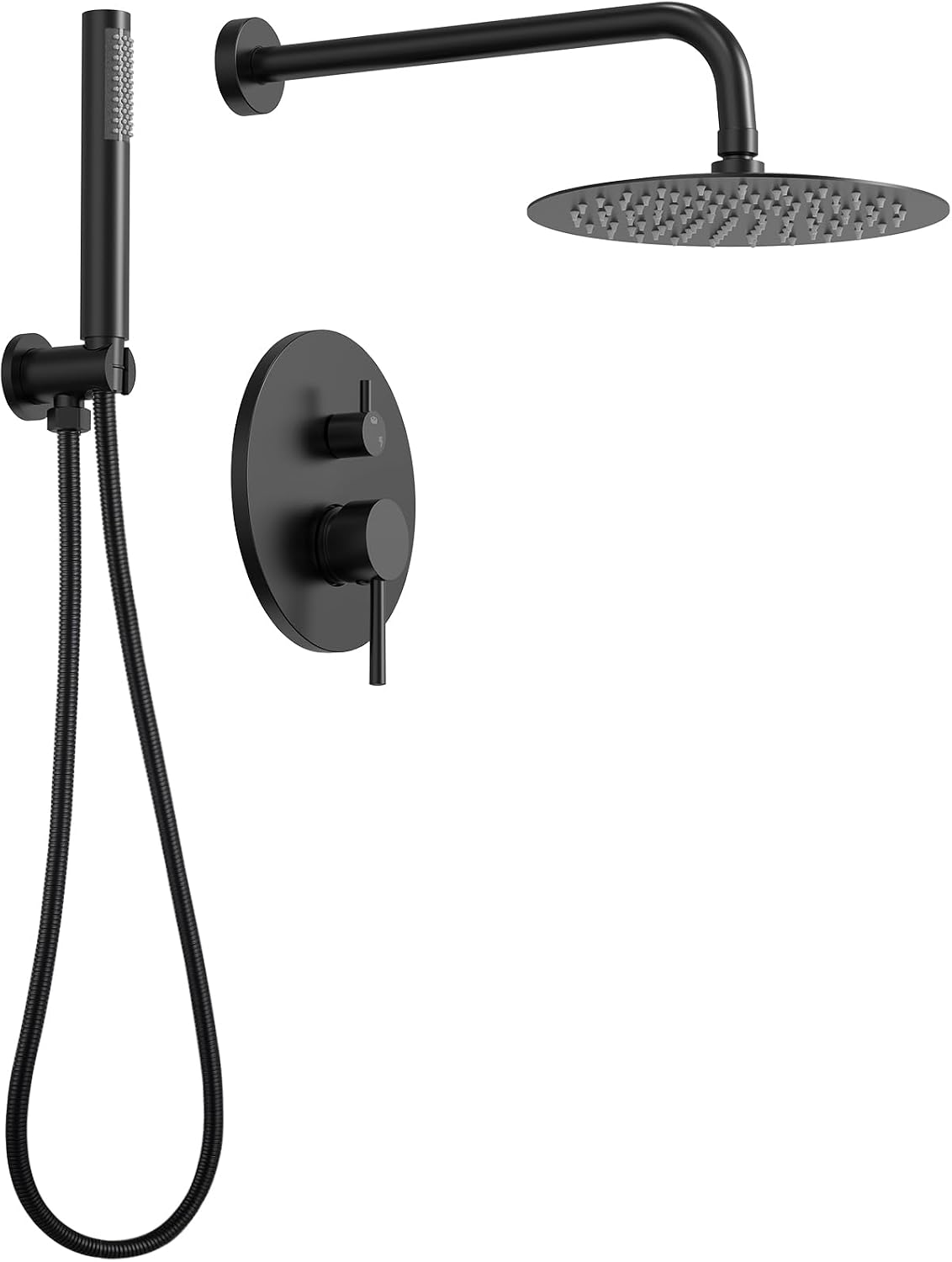 10' High-Pressure Rainfall Shower System with Handheld Spray, Wall Mount Bathroom Shower Faucet Set (Matte Black)