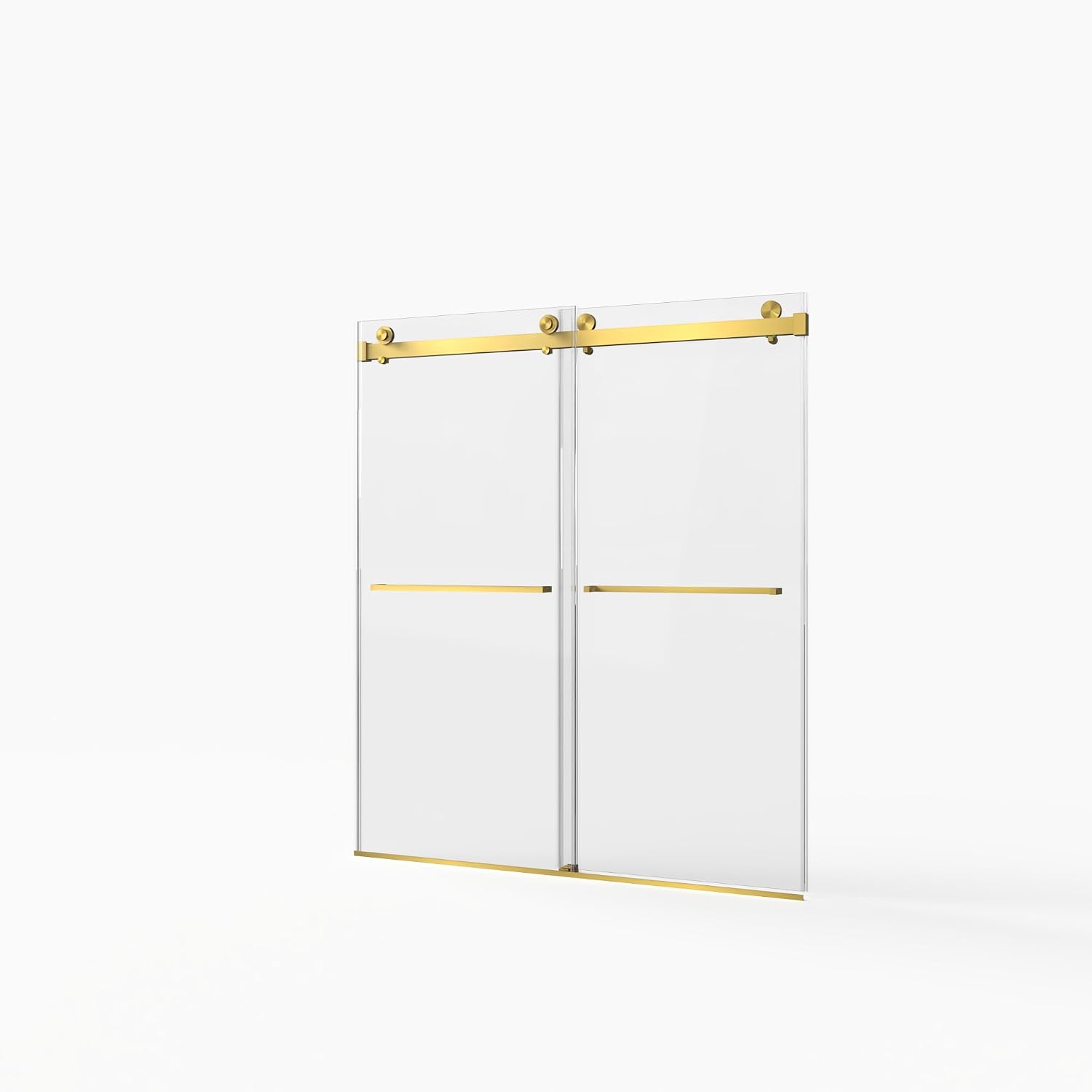KEIKI 56-60' W x 70' H Frameless Double Sliding Shower Door, 5/16' (8mm) Thick SGCC Tempered Clear Glass, Double Side Easy Clean Coat, Brushed Gold Finished with Buffer