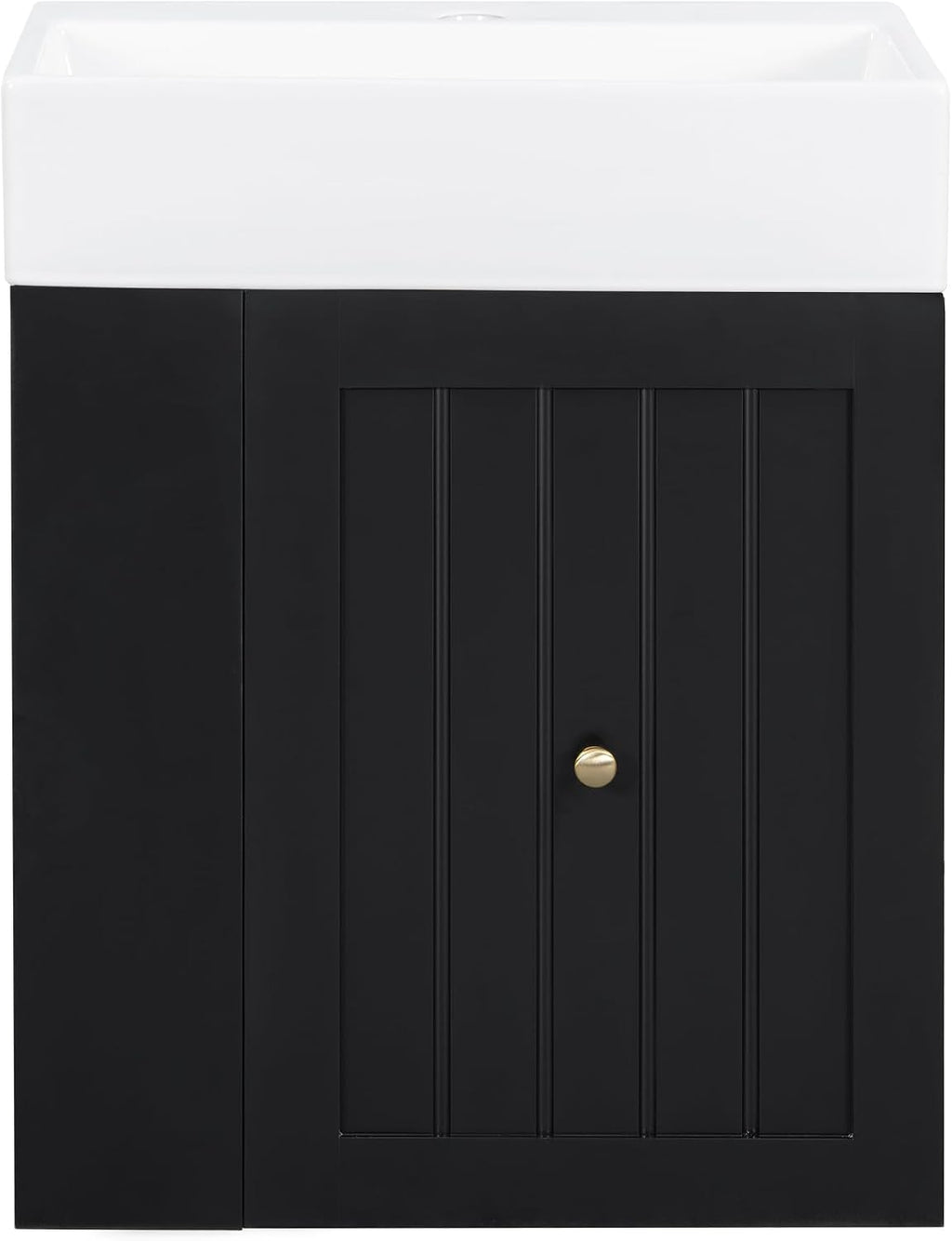 20-inch Bathroom Vanity with Sink Combo, Wall-Mounted Single Storage Cabinet with One Drawer& Left 2-Tier Storage Shelves, Wooden Vanity with Ceramic Basin for Bathroom, Black