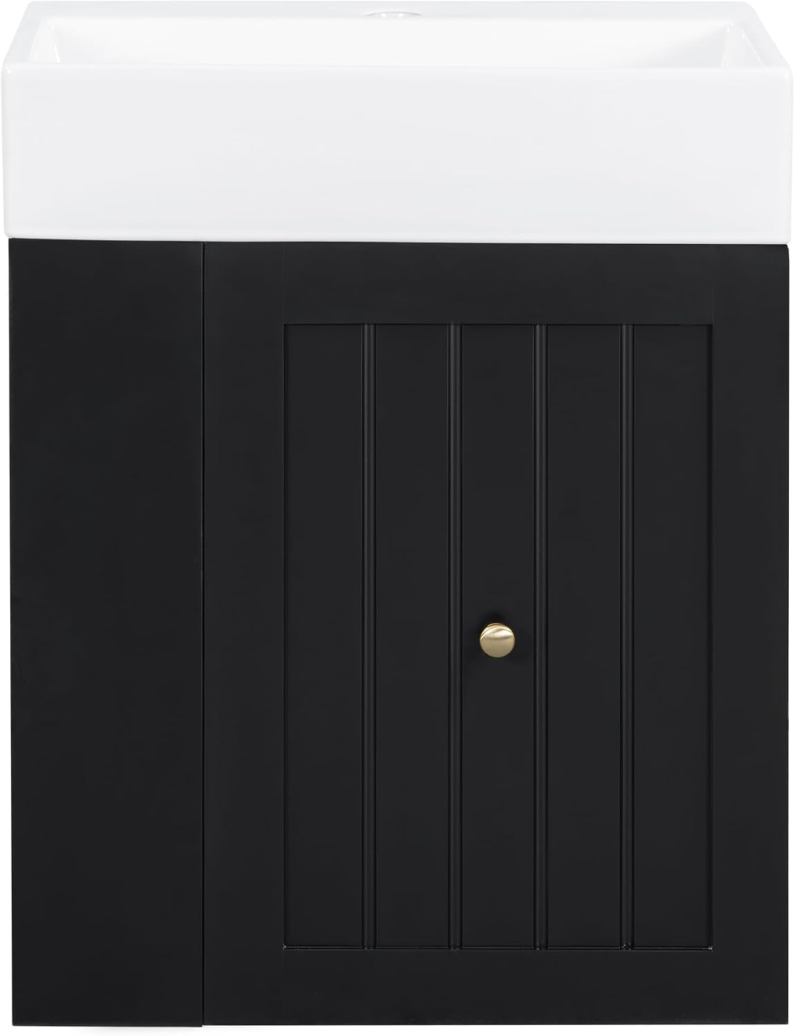 20-inch Bathroom Vanity with Sink Combo, Wall-Mounted Single Storage Cabinet with One Drawer& Left 2-Tier Storage Shelves, Wooden Vanity with Ceramic Basin for Bathroom, Black