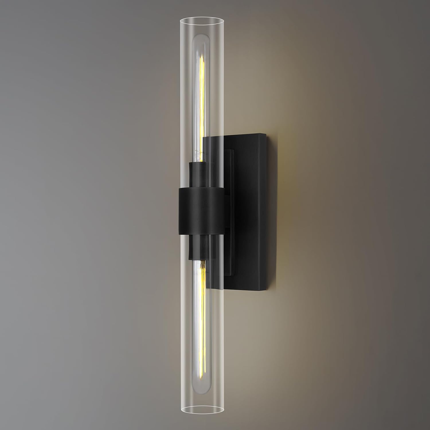 Bathroom Black Vanity Wall Sconces, 2-Light Glass Tube Wall Sconces, 24' Sconces Wall Lighting, Horizontal or Vertical Linear Vanity Light,Bathroom Vanity Light,E26 Bulb Included