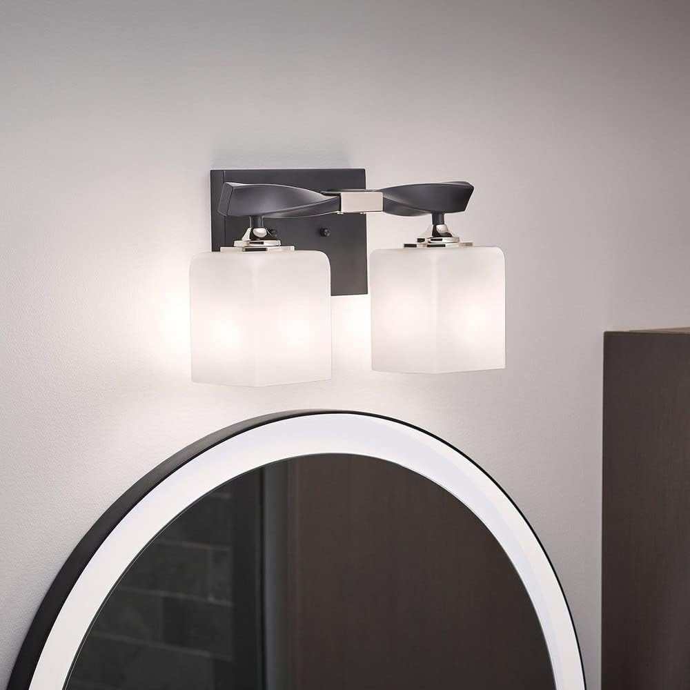 Kichler Marette 13.5' 2 Light Vanity Light with Satin Etched Cased Opal Glass in Black