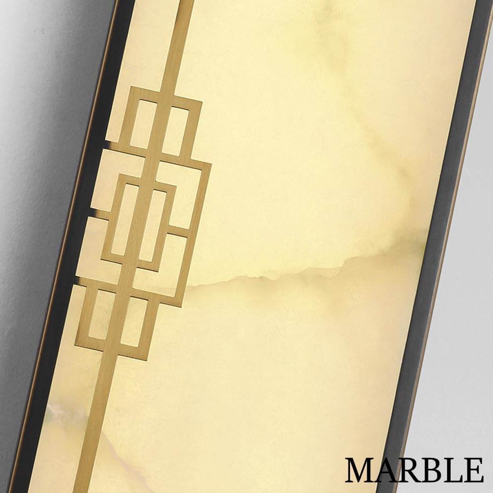 16.5' Alabaster Sconce Set of 2 Marble Stone Wall Sconce Lighting Black Brass Bathroom Light Fixture Square Alabaster Wall Sconce 3-Color Dimming Luxury Indoor Lighting for Living Room Bedroom