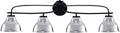 Toltec Lighting Cavella 4-Light Bath Bar – Modern Vanity Light Fixture for Bathroom – Dimmable and LED-Compatible Wall Light – Matte Black Finish, 7' Chrome Metal Shades