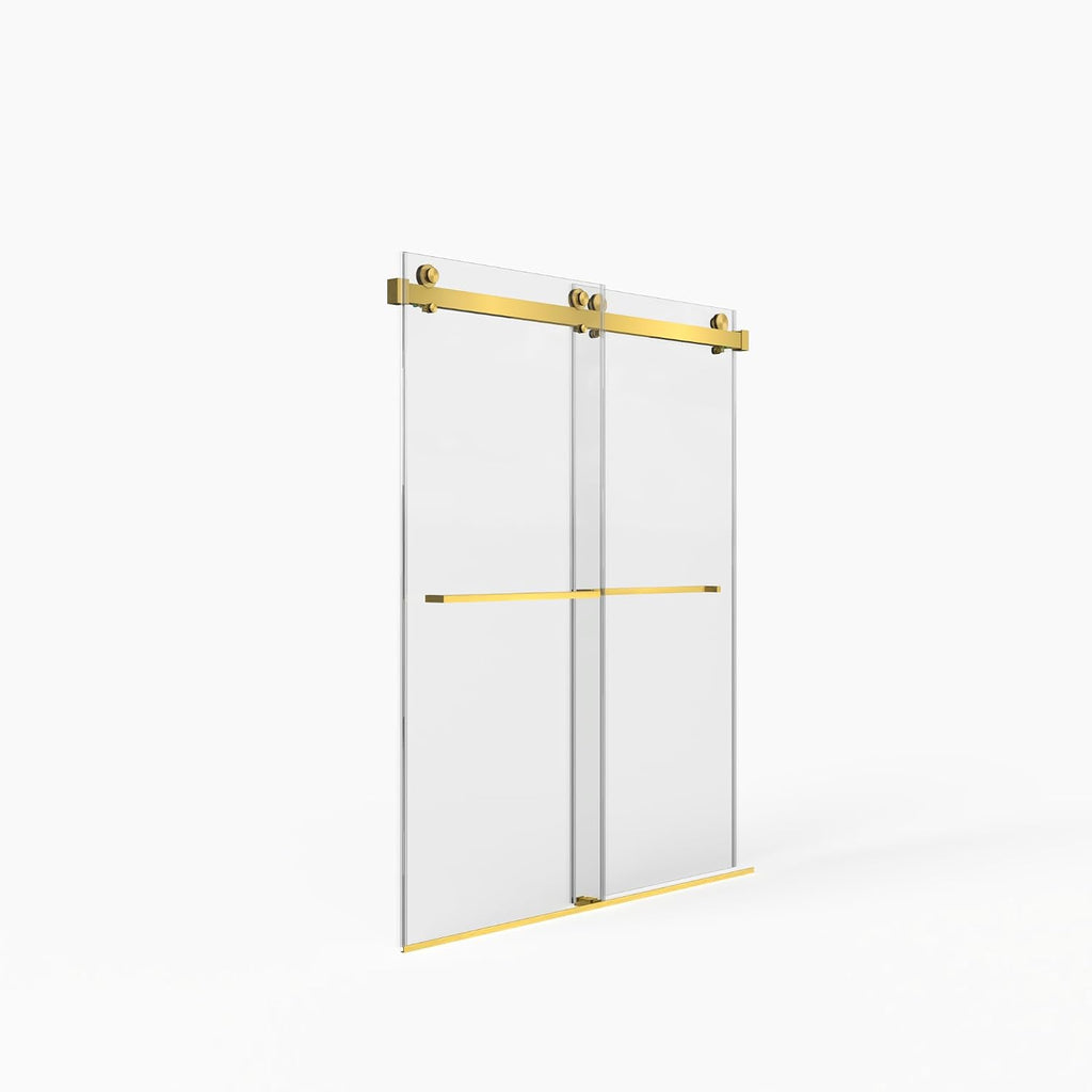 KEIKI 56-60' W x 70' H Frameless Double Sliding Shower Door, 5/16' (8mm) Thick SGCC Tempered Clear Glass, Double Side Easy Clean Coat, Brushed Gold Finished with Buffer