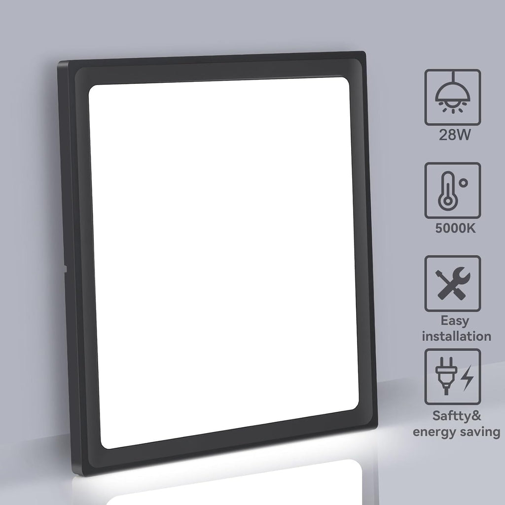 12Pack 12inch Square Black 3200LM LED Flush Mount Ceiling Light,28W White 6000K Slim Surface Mount Ceiling Light Fixture for Kitchen Bedroom Living Room