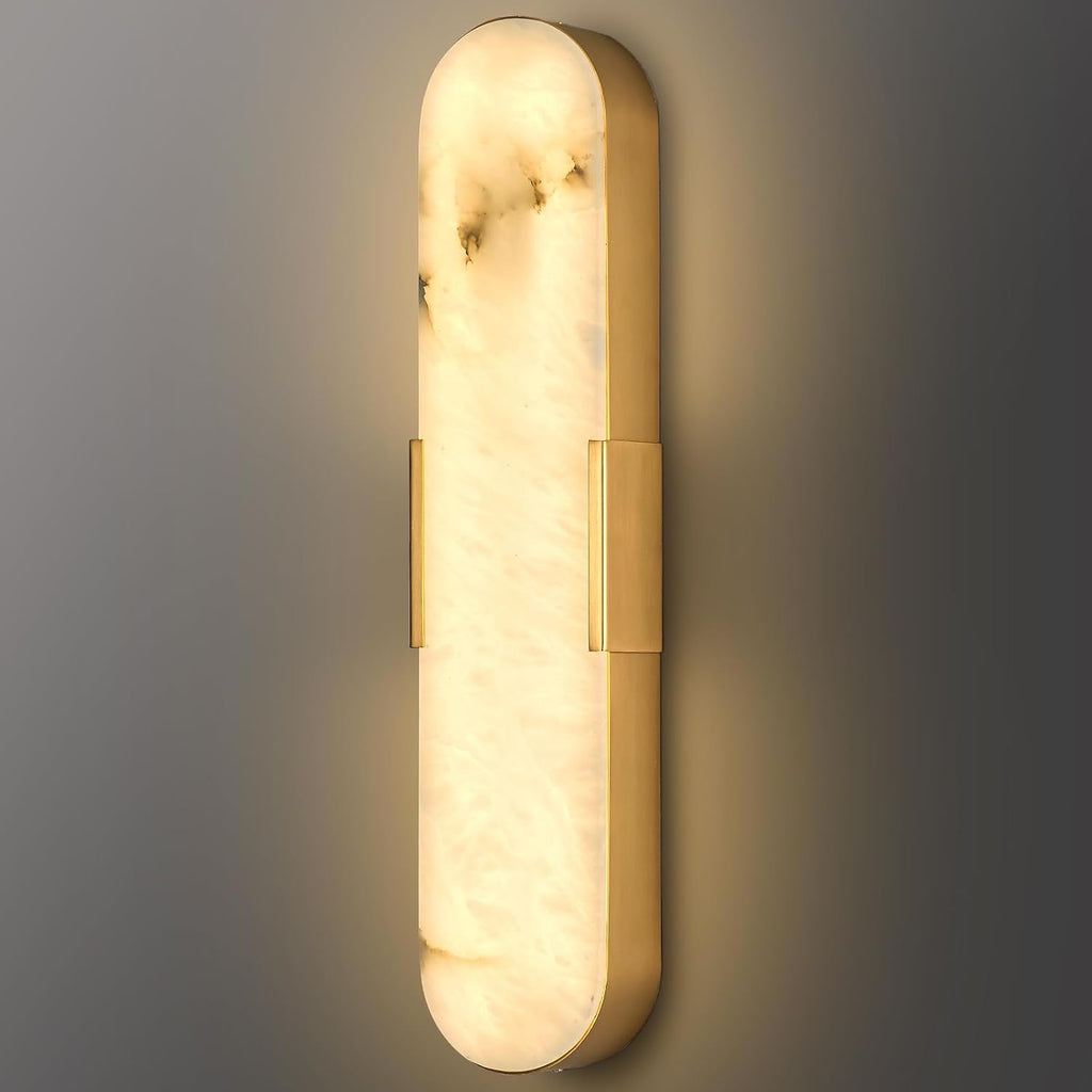 20' Gold Alabaster Wall Sconce, Brass Vintage Natural Marble Wall Light, LED Tunable 3000K-6000K Vanity Wall Lamp Fixture for Bathroom Bedroom Hallway Living Room