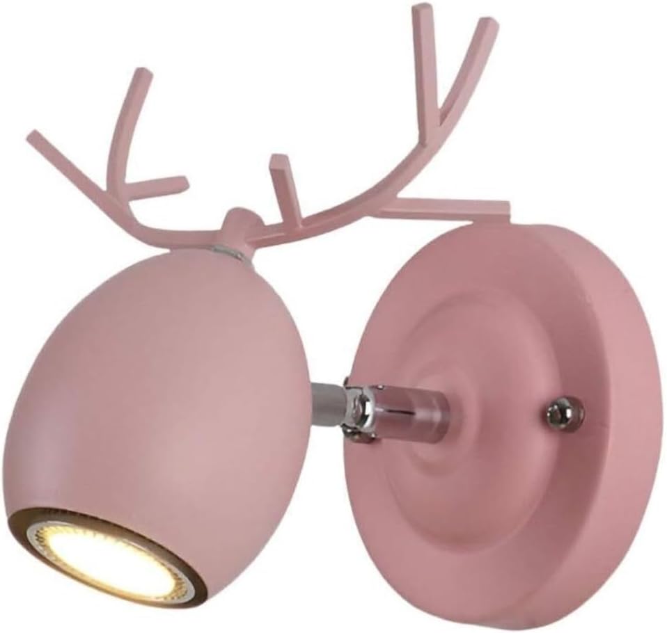 Sconce Wall Lighting Wrought Iron Wall Lamp Nordic Creative Antlers Wall Light Bedroom Wall Sconce for Living Room Bedside Dining Room Bathroom Light Fixtures(Pink)