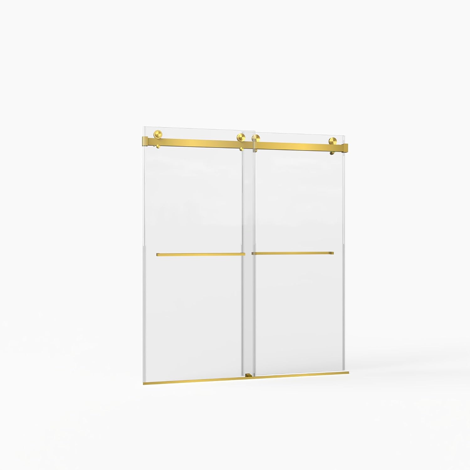 KEIKI 56-60' W x 70' H Frameless Double Sliding Shower Door, 5/16' (8mm) Thick SGCC Tempered Clear Glass, Double Side Easy Clean Coat, Brushed Gold Finished with Buffer