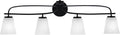 Toltec Lighting Cavella 4-Light Bath Bar – Modern Vanity Light Fixture for Bathroom – Dimmable and LED-Compatible Wall Light – Matte Black Finish, 4.5' Square White Muslin Glass