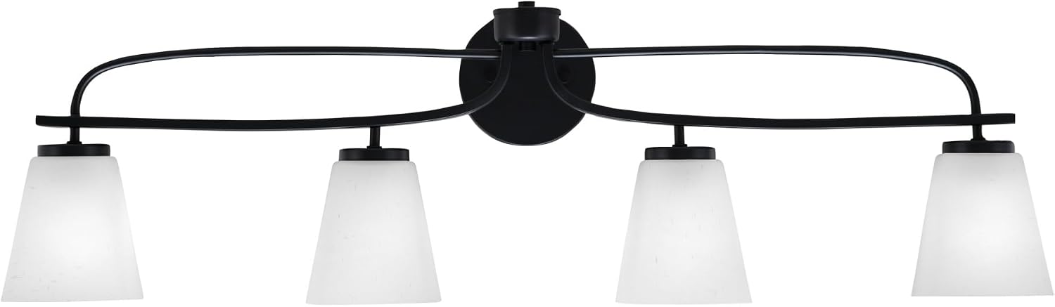 Toltec Lighting Cavella 4-Light Bath Bar – Modern Vanity Light Fixture for Bathroom – Dimmable and LED-Compatible Wall Light – Matte Black Finish, 4.5' Square White Muslin Glass