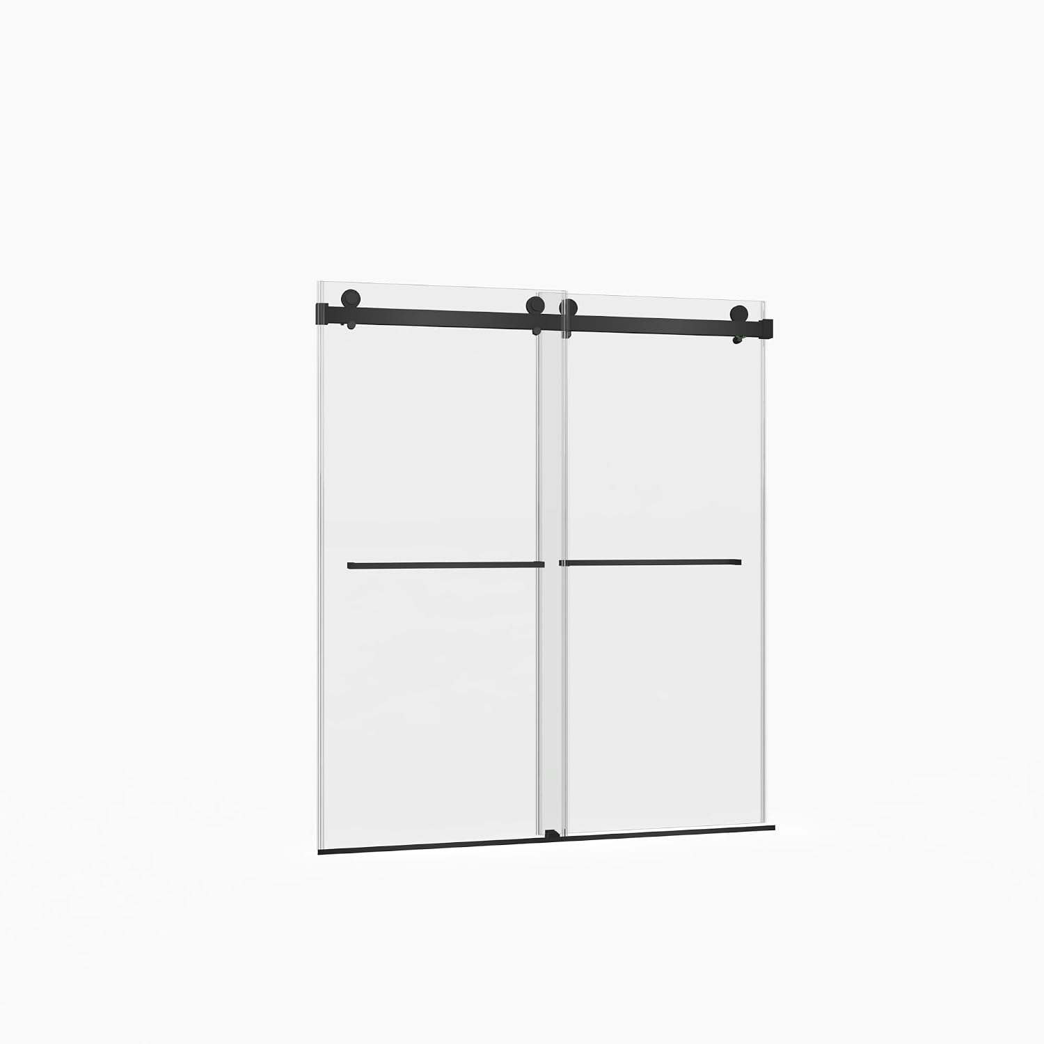 KEIKI 56-60' W x 70' H Frameless Double Sliding Shower Door, 5/16' (8mm) Thick SGCC Tempered Clear Glass, Double Side Easy Clean Coat, Matte Black Finished with Buffer