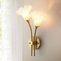 Elegant Brass Wall Light Fixture French Flower Glass Wall Sconce Luxurious Brushed Brass Bathroom Vanity Lighting, 2-Light Floral Home Decor Lights Fixture for