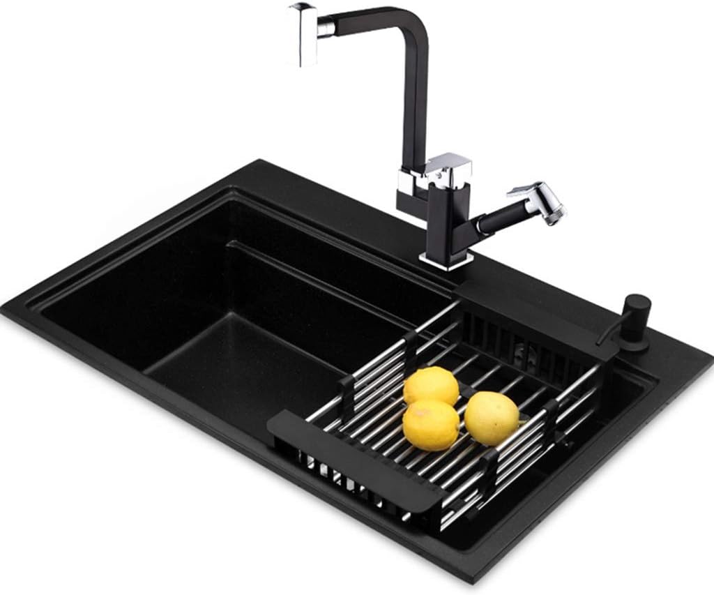 Kitchen Sinks Bath Fixtures Square Sink Black Kitchen Wash Basin Bathroom Washing Hands Sink Kitchen Cleaning Pool Makeup Big Pool Quartz Stone Single Mouth S