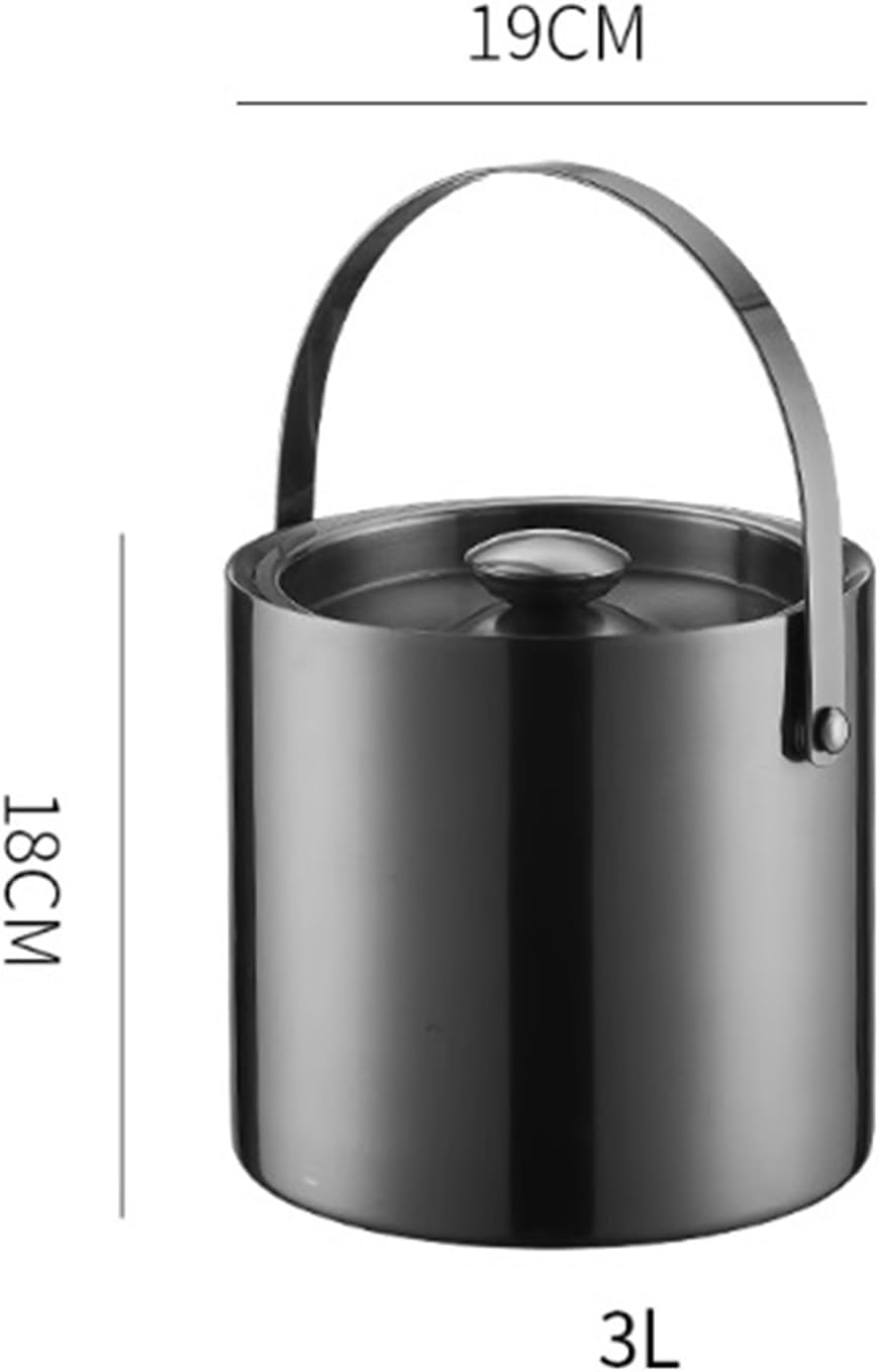 Ice Container Black Stainless Steel Double Layer Ice Bucket with Lid for Cocktail Bars, Freezers, and Wine Wine Beer Champagne Bucket