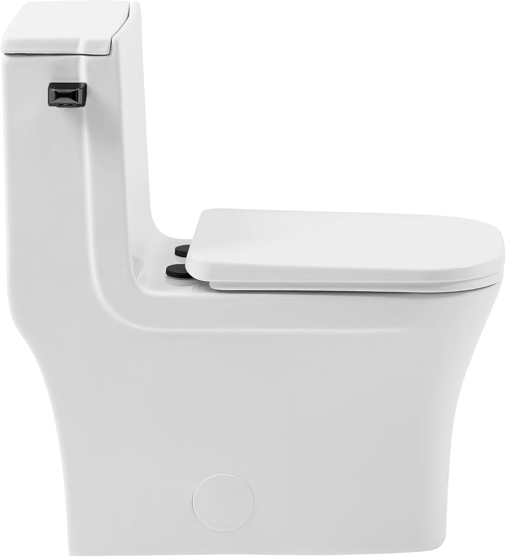 Concorde One-Piece 12' Rough-in 1.28 GPF Left-Hand Flush Square Toilet in Glossy White with Black Hardware