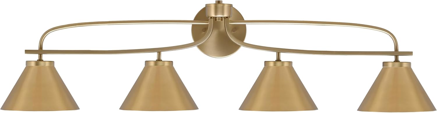 Toltec Lighting Cavella 4-Light Bath Bar – Modern Vanity Light Fixture for Bathroom – Dimmable and LED-Compatible Wall Light – New Age Brass Finish, 7' New Age Brass Metal Shades
