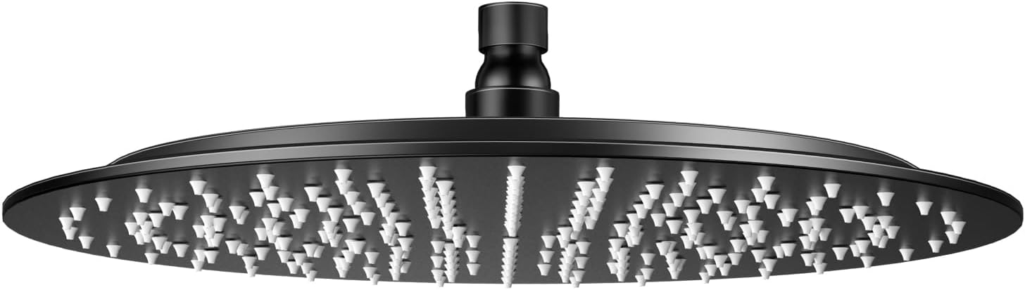 Round Rain Shower Head, Ultra-Thin Design 304 Stainless Steel Ceiling Shower Head, Modern High Pressure Waterfall Shower Head (Matte Black, 12)