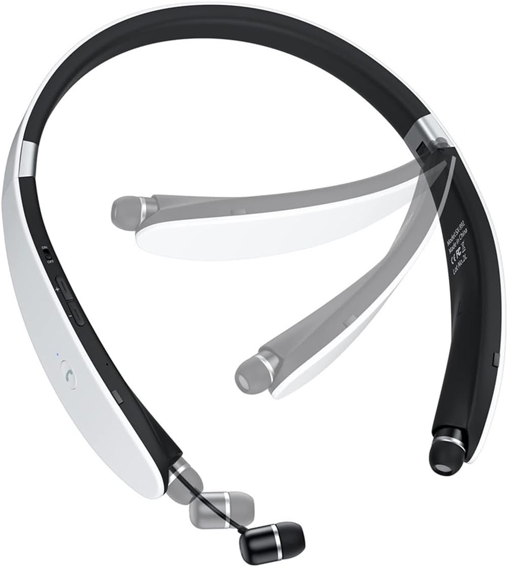 Wireless Bluetooth Neckband Headphones Retractable Earbuds CVC6.0 Noise Cancelling Bluetooth Headset Wireless Ear Buds Neckband with Mic,9D Deep Bass, 18H Overall Endurance,Sports for Sport,White