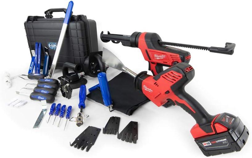 Complete Windshield Removal Tool Kit by GT Tools - Includes Standard and Specialty Tools for Easy Windshield Removal, Milwaukee Edition 18V caulking Gun