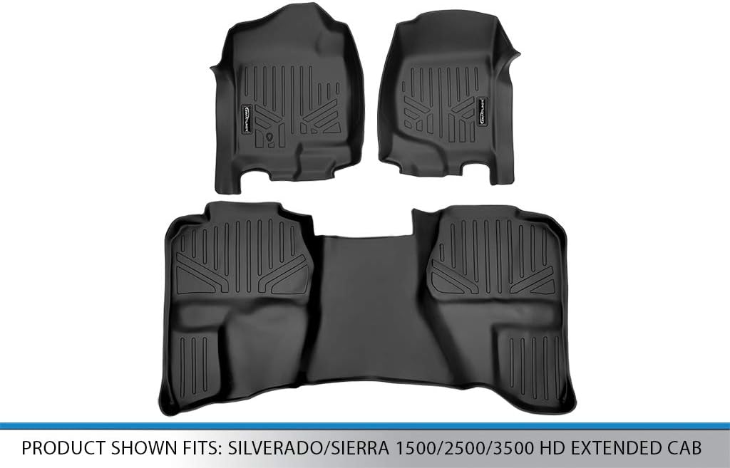 SMARTLINER Custom Fit Floor Mats 2 Row Liner Set for 2007-2013 Chevrolet Silverado 1500