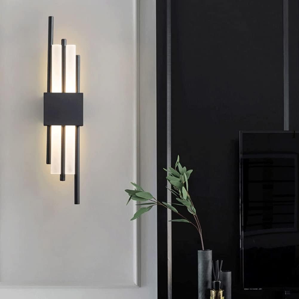 Nordic Wrought Iron Wall Sconce Modern Minimalist Art Wall Light Wall Mounted Lighting Fixture for Bedroom Bathroom Porch Restaurant Villa Balcony Restaurant Study Decoration(White Light,M-Black)