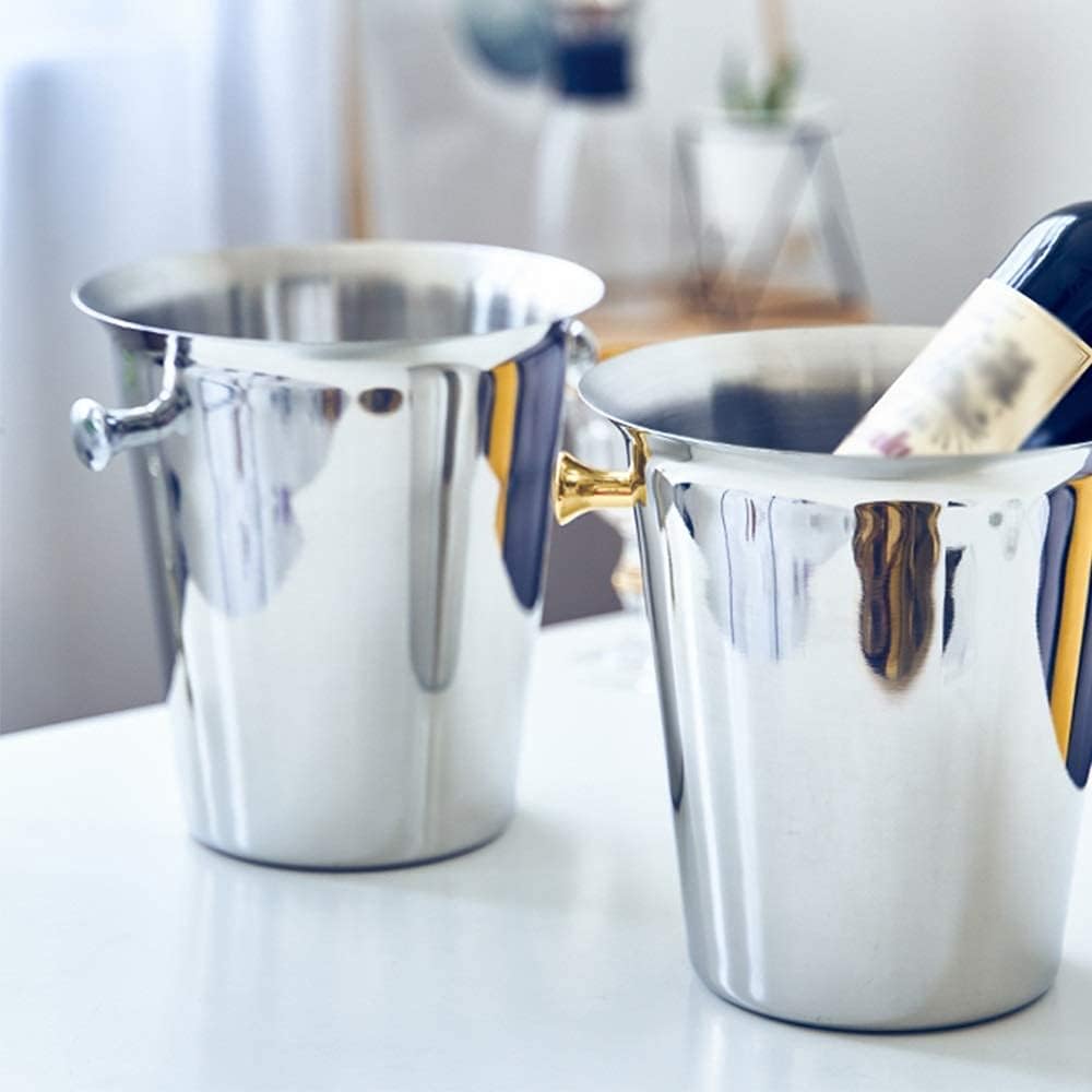 ice Bucket,Bucket with lid, Ice Bucket with Lid and Ice Tongs,Thickened Insulated Creative Ear Stainless Steel Red Barrel Ice Bar HOM