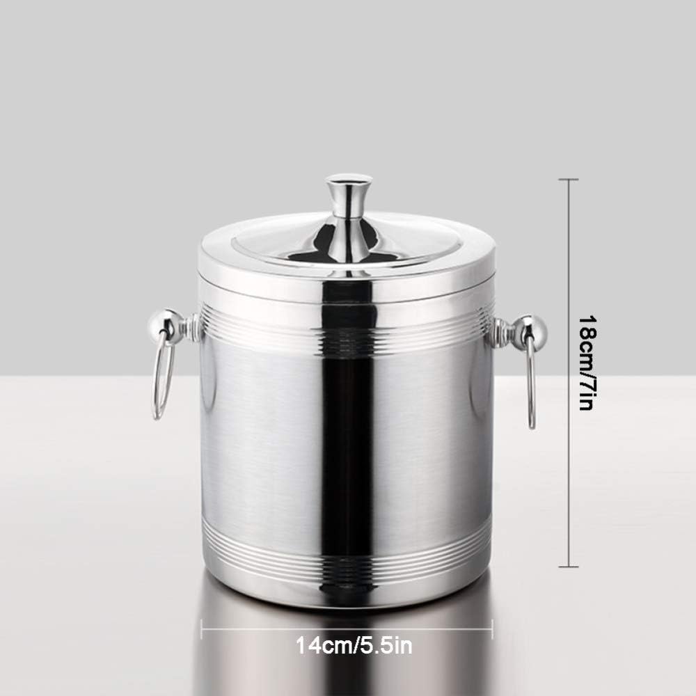 Ice Bucket with Lid 1.4 Litre Double Walled Insulated Stainless Steel with Cover Carry Handle