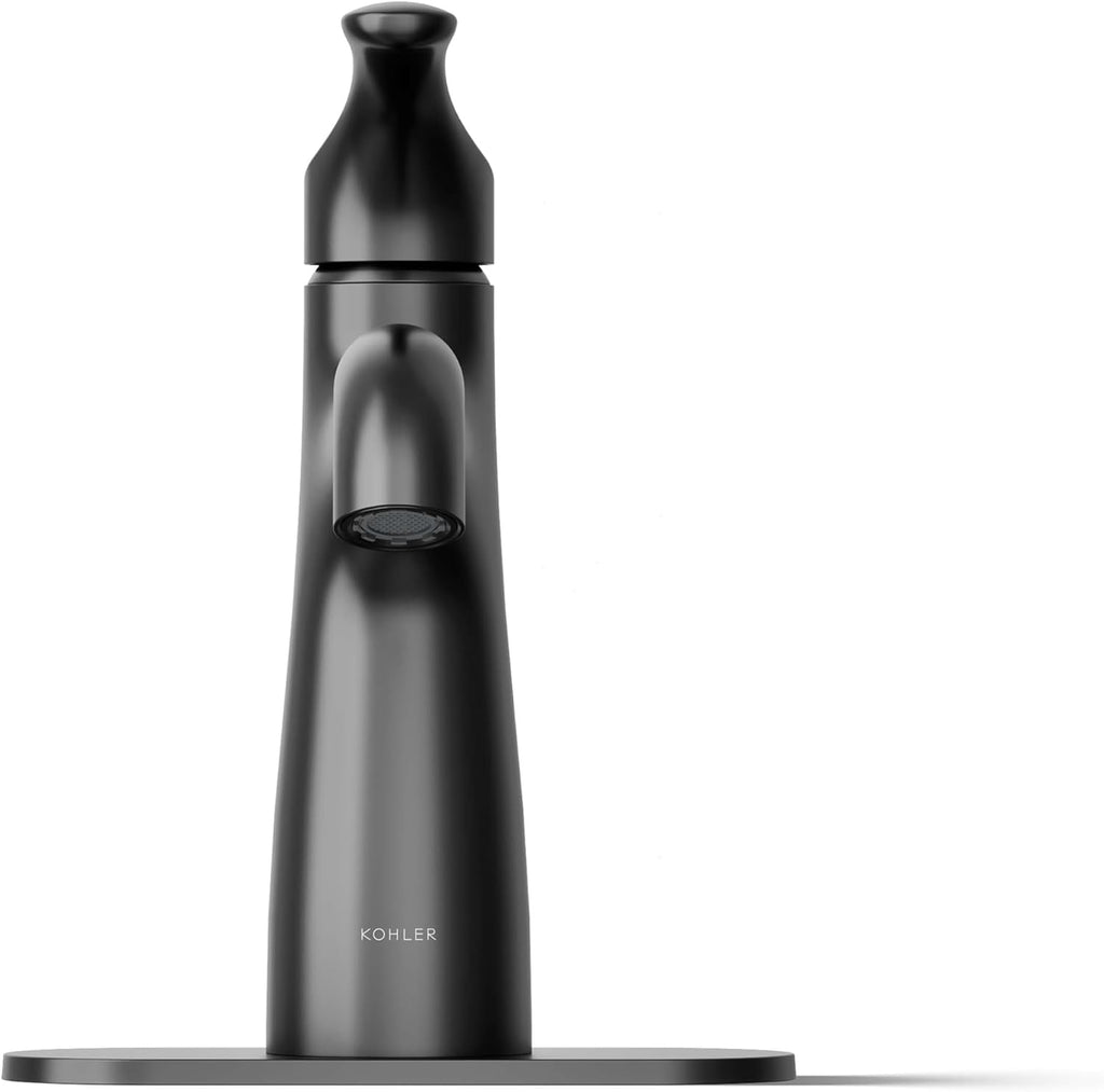 Kohler 27389-4N-BL Simplice Bathroom Sink Faucet, 1 Hole, Single-Handle Bathroom Faucets with Clicker Drain, 0.5 gpm, Matte Black