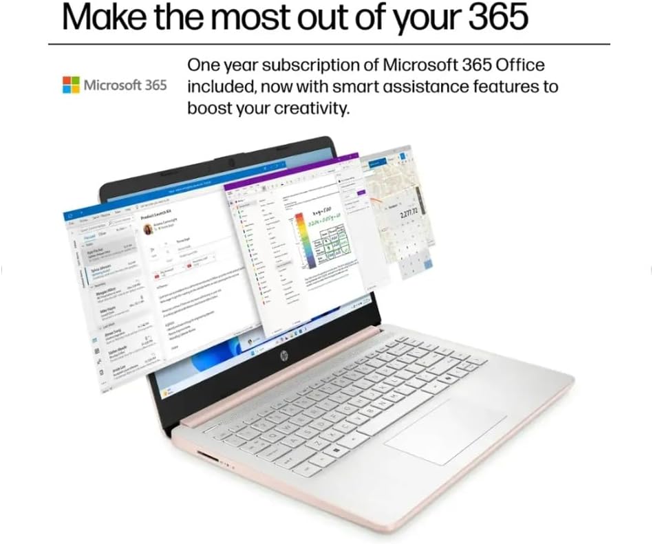 HP 2025 Student Laptop, Intel Processor N150(up to 3.6 GHz), 14 Inch LED Screen,8G RAM, 128GB Storange,1 Year Office 365, Windows 11 Home,w/YYY Accessories,Rose Gold