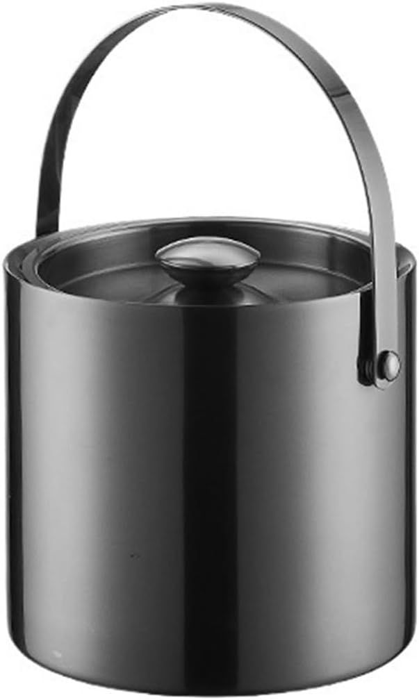 Ice Bucket Black Stainless Steel Double Layer Ice Bucket with Lid for Cocktail Bars, Freezers, and Wine