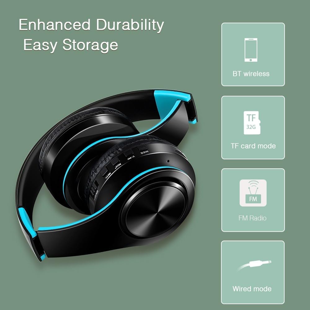 Bluetooth Headphones, Chat- Comfortable Over Ear Stereo Headphsets with Mic, Soft Earmuffs/Foldable/SD/TF, 20H Playtime, Great for Music/OFC/Tour/Gym/Game (20pcs Blue Colors)