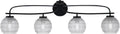 Toltec Lighting Cavella 4-Light Bath Bar – Modern Vanity Light Fixture for Bathroom – Dimmable and LED-Compatible Wall Light – Matte Black Finish, 6' Clear Ribbed Glass