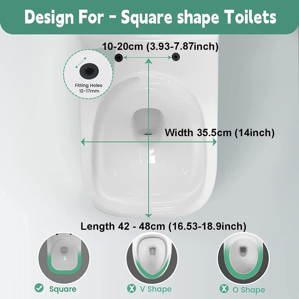 350 * 450mm, Square Toilet Seats, Black Toilet Lid Easy Clean Square Shaped Toilet Seat Soft Close, Quick Release, Top Fix, in UF, Replacement