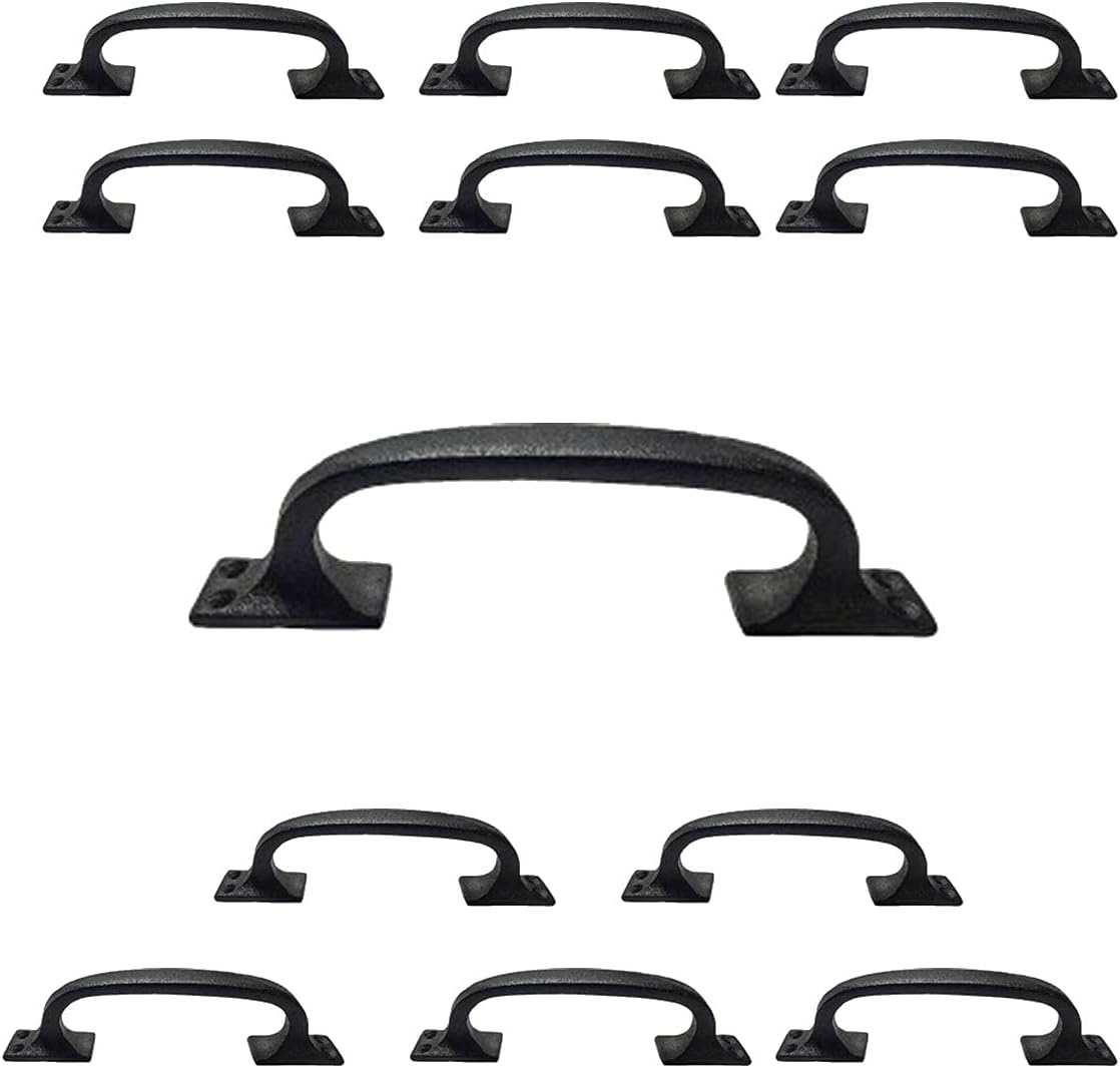 Renovators Supply Manufacturing Black Wrought Iron Cup Bin Pull Cabinet Drawer Handle 6', Pack of 12