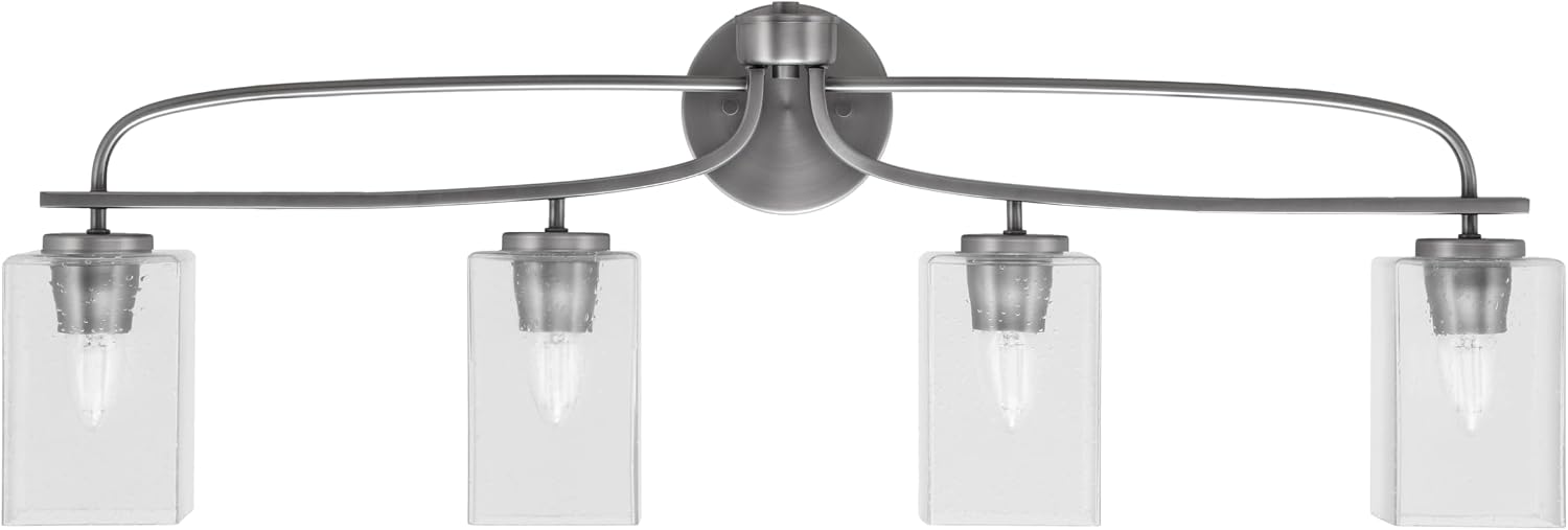 Toltec Lighting Cavella 4-Light Bath Bar – Modern Bathroom Vanity Light – Dimmable, LED-Compatible Wall Fixture – Graphite Finish, 4' Clear Bubble Glass