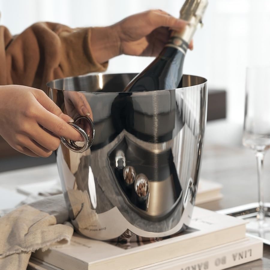 Ice Bucket Ice Bucket for Freezer Stainless Steel Ice Bucket Household Wine Set Ice Bucket, Wine Champagne Beer Red Wine Cocktail Chilled Ice Bucket Ice Buckets Party Cooler Drink Cooler