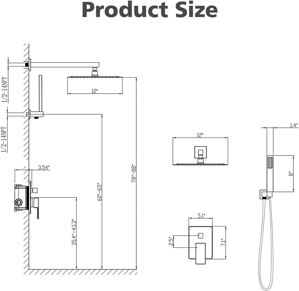 Gabrylly 12 Inches Shower System, Shower Faucet Set with Rain Shower Head and Handheld Shower, Luxury Rainfall Shower Combo Set with Shower Valve, Brushed Nickel