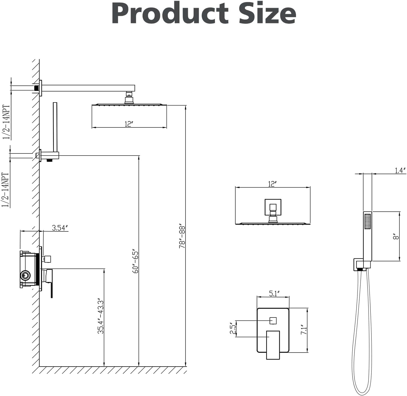 Gabrylly Shower System Gold, High Pressure 12' Rainfall Shower heads with Handheld Spray Combo, Modern Bathroom Shower Fixtures, Complete Shower Faucet Set with Valve and Diverter, Brushed Gold