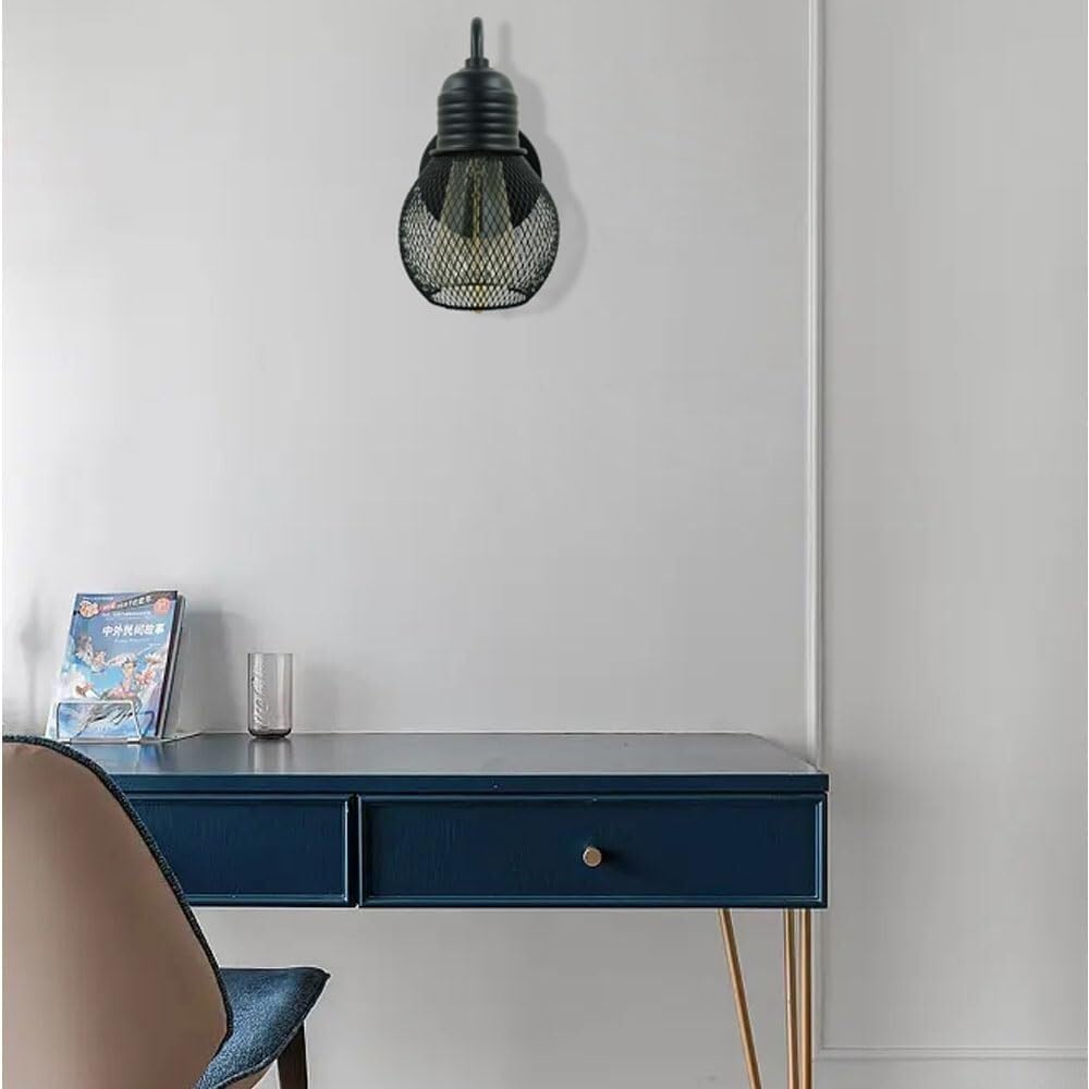 Wall Sconces for Bedroom Bathroom Mirror Light Black Wrought Iron Wall Lamp Personality Hollow Bedside Industrial Wind Small Iron Cage Light Bulb Lighting Fixture