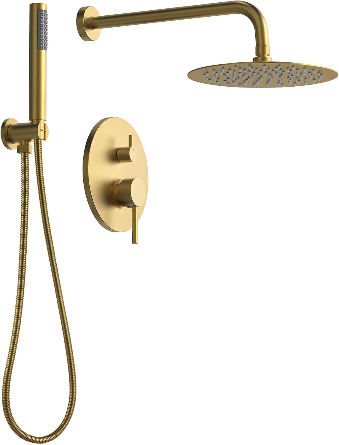 10' High-Pressure Rainfall Shower System with Handheld Spray, Wall Mount Bathroom Shower Faucet Set (Brushed Gold)