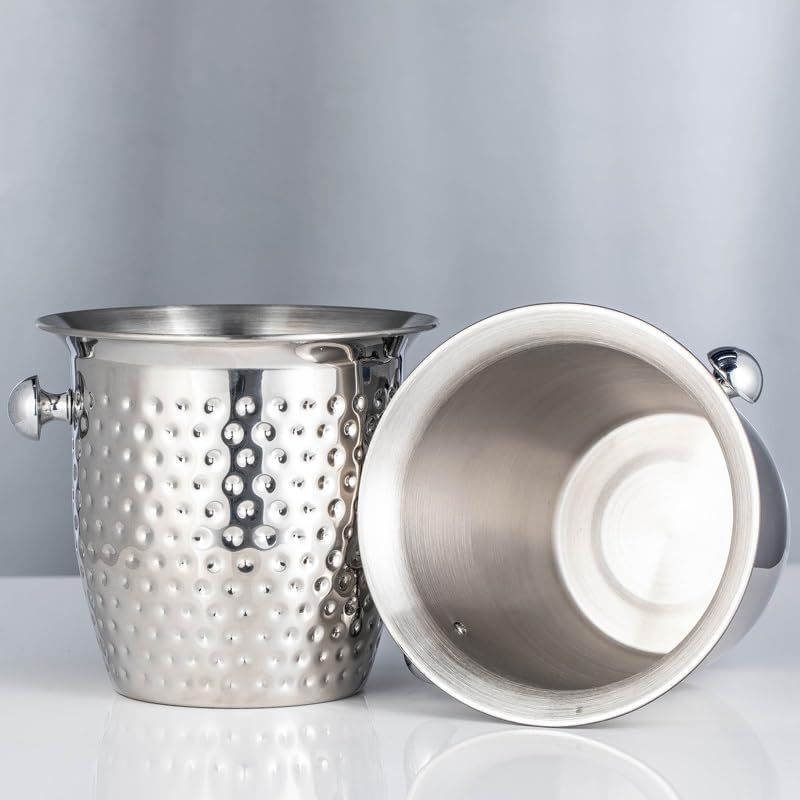 Ice Bucket Ice Bucket for Freezer Stainless Steel Ice Bucket Large Champagne Basin, Double Handle Red Wine Ice Bucket, Home Ice Bucket Cocktail Bucket Ice Buckets Party Cooler Drink Cooler(B)
