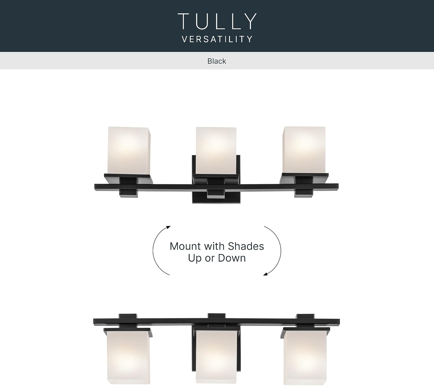 Kichler Tully 24' 3-Light Bathroom Vanity Light Fixture with Satin Etched Cased Opal Glass in Black for Over Mirror, Soft Modern Style (24' x 6.5' x 7'), 45151BK