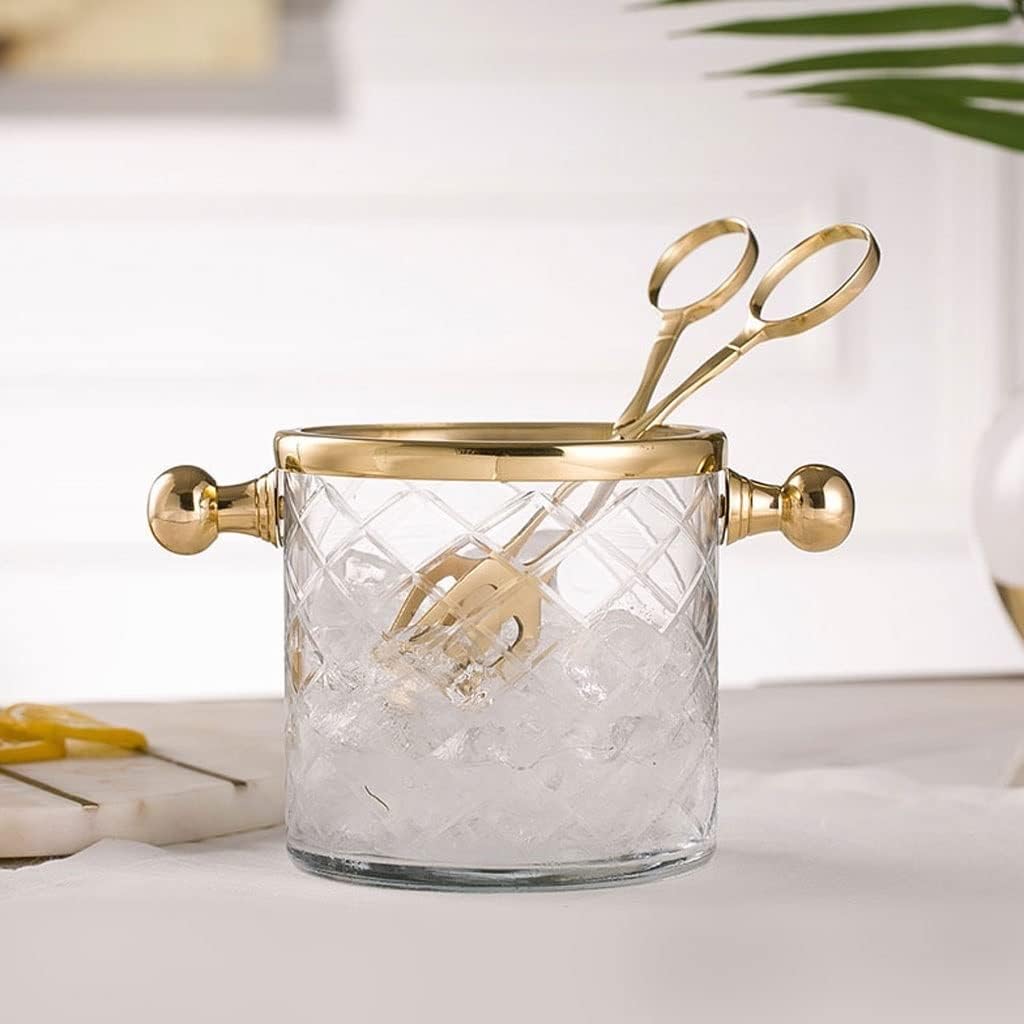 Ice Bucket Ice Bucket for Freezer Champagne Bucket Brass Glass Ice Bucket with Ice Clip Household Ice Cube Red Wine Small Ice Bucket Ice Buckets Party Cooler Drink Cooler
