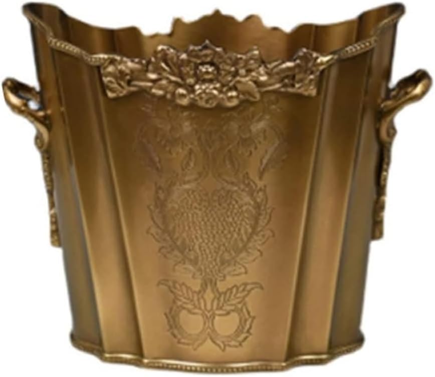 Ice Bucket Brass Ice Bucket Hand Carved Vintage Ice Bucket for Bar Champagne Red Wine Cooling Whiskey Barrel Beer Bucket for Kitchen (Color : Gold L)