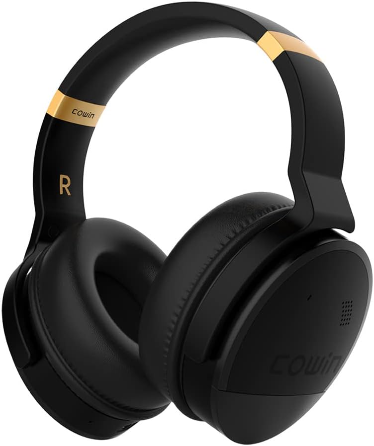 Bluetooth 5.0 Wireless Over-Ear Headphones with Mic ANC Active Noise Cancelling Foldable Headsets, Hi-Fi Stereo Deep Bass Soft Protein Earpads for Sports/TV/Work,Gold