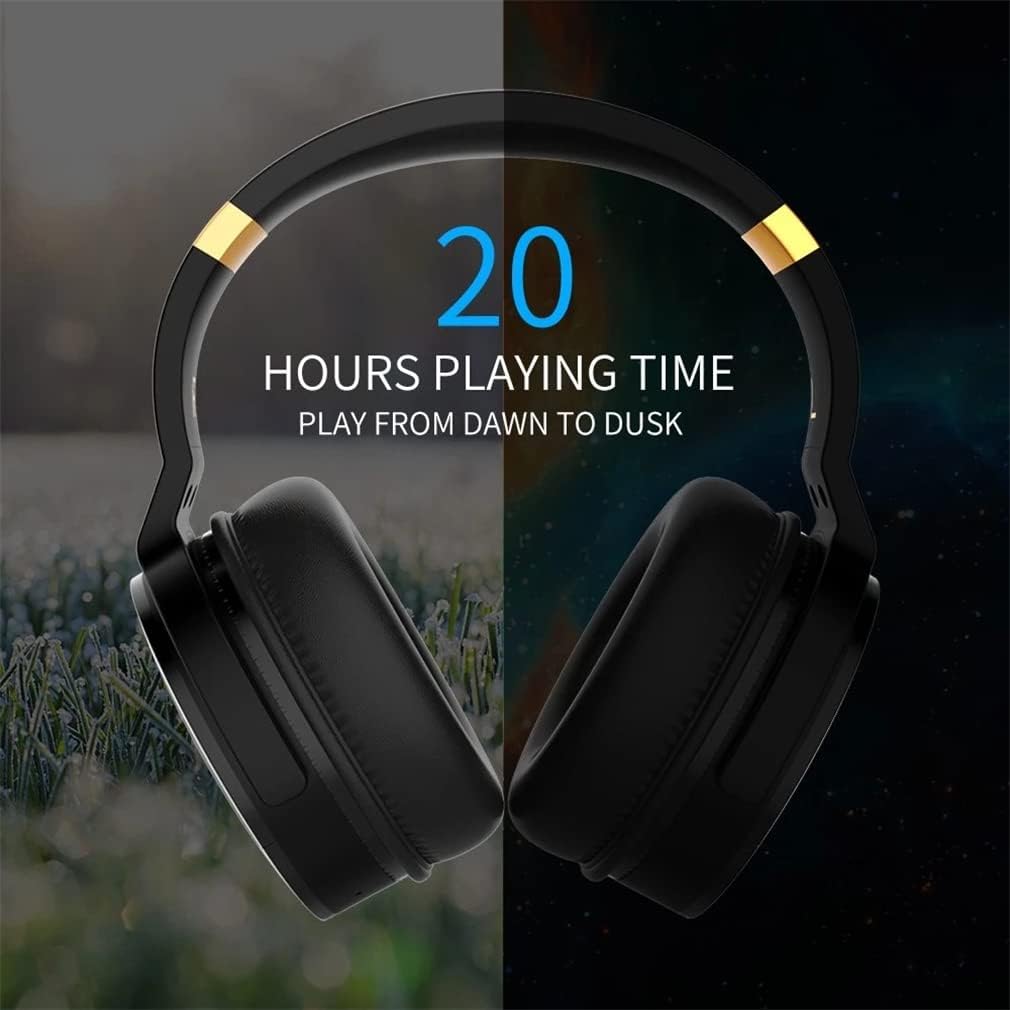 Bluetooth 5.0 Wireless Over-Ear Headphones with Mic ANC Active Noise Cancelling Foldable Headsets, Hi-Fi Stereo Deep Bass Soft Protein Earpads for Sports/TV/Work,Gold